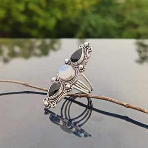 Natural <b>Garnet</b> Rhodium Plated Handmade 925 Sterling <b>Silver</b> Religious Long Boho Statement <b>Ring</b> Wedding Gift for Her - Product Image 3