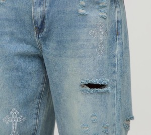 กางเกงยีนส์เดนิมทรงแบ็กกี้ผู้ชาย สไตล์ใหม่ ผ้าฝ้าย/สแปนเด็กซ์ ล้างสีแบบสโตนวอช แต่งคริสตัลหลากสี ผลิตตามสั่งจากโรงงาน - Product Image 4
