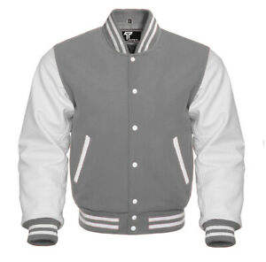 Chaqueta Universitaria Bomber Personalizada Cortavientos, Cuerpo de Lana Gris, Mangas de Cuero, Chaqueta de Invierno para Hombre, Forro de Satén Acolchado, Talla XL - Product Image 6