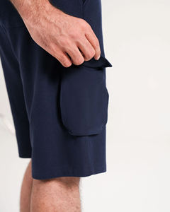Pantalones cortos Cargo azules marinos informales de alta calidad para hombre, pantalones cortos Bermudas de felpa francesa Unisex, pantalones cortos Cargo de estilo callejero a la moda - Product Image 3