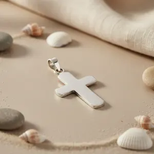 Colgante de Cruz de Plata 925 Hecho a Mano con Circonitas, Joyería Religiosa, Regalo para Mujer con Dijes de Oro Rosa y Perla - Product Image 3