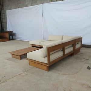 Ensemble de canapés de jardin modernes en teck pour l'extérieur, avec coussins imperméables, meubles de salon pour villa et cour. - Product Image 5