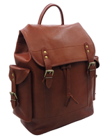 Sac à dos vintage marron antivol décontracté pour ordinateur portable en cuir véritable personnalisé avec rabat, sangle d'épaule et compartiment sécurisé pour le bureau