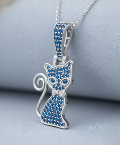 Colgante de Gato de Hielo con Circonita Cúbica Azul Zafiro, Chapado en Rodio, Plata de Ley 925, Amuleto Unisex, Joyería Hip Hop, Regalo para Amantes de los Gatos - Product Image 4