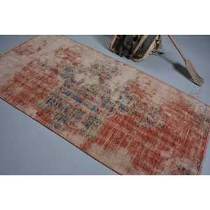 Tapis turc de 3,9 x 7,7 pieds, tapis oriental vintage en laine rouge et bleu - Product Image 4
