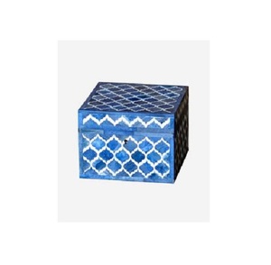 Handmade Blue & White Bone Inlay Storage <b>Box</b> <b>With</b> Geometric Pattern Custom Size Decorative Organizer For Home And Travel - Product Image 6