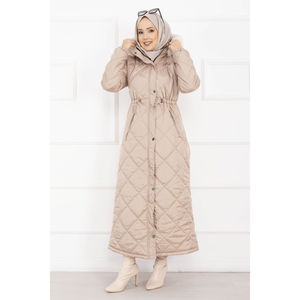 Royal Casual Winter <b>Puffer</b> <b>Jacket</b> Mink Fur Hood Long Windproof Warm Waterproof <b>Thin</b> Quilted Nylon Lining Fur Collars Lines Decor - Product Image 1