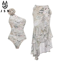 JSN 2026 Nouvelle Tendance Personnalisée Maillot de Bain Une Épaule Une Pièce pour Femme avec Fleurs 3D et Imprimé, Robe de Bain en Maille, Tenue de Plage