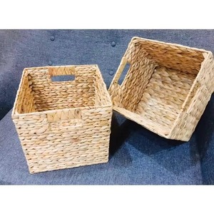 Water Hyacinth Eco-Friendly Handmade Storage <b>Basket</b> Contrast Trim <b>Square</b> Shape 6-10L Capacity for Bathroom Use VgreenArt Vietnam - Product Image 3