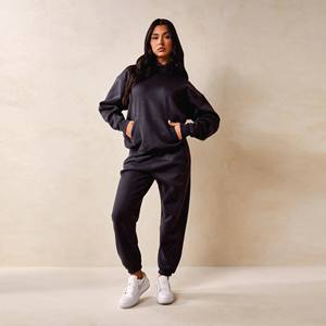 2023 sweats à capuche personnalisés survêtements ensemble de vêtements sport grande taille Gym plaine coton polaire hiver rose Jogging survêtement ensembles - Product Image 2