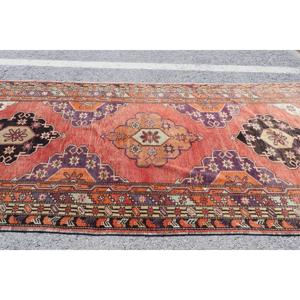 พรมวินเทจตุรกี ขนาดใหญ่ 5.1x12 ฟุต ลายพืชและต้นไม้สีแดงม่วง - Product Image 3