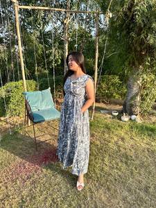 Vestido largo informal de verano para mujer Vestido MIDI floral estampado a mano Estampado floral bohemio Estampado floral - Product Image 5