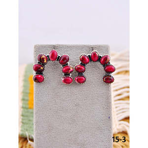 Southwest-Style Rose Dahlia & Garnet Bezel-Set Earrings with Sterling <b>Silver</b> <b>Studs</b> - Product Image 3