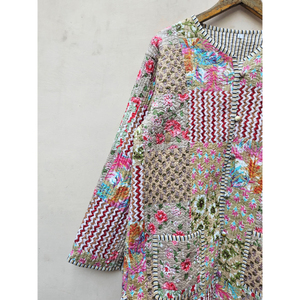 Chaqueta larga de algodón acolchado de retazos Vintage hecha a mano para mujer, estilo único, prendas de vestir cómodas y acogedoras, estampado transpirable a rayas - Product Image 2