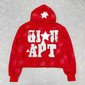 เสื้อฮู้ดดี้ทรงบ็อกซี่สไตล์สตรีทแวร์ผ้าเฟรนช์เทอร์รี่ฟอกสีแบบย้อมกรดทรงปกติสำหรับผู้ชาย ผ้าฝ้าย 100% ผลิตตามสั่ง ประดับด้วยคริสตัล - Product Image 6