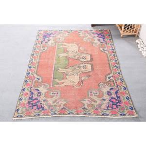 พรมตุรกีโบราณสีแดงสีน้ำเงินแบบดั้งเดิม4.4 x 7.1ft คลาสสิกพื้นที่ขนาดใหญ่ผ้าขนสัตว์การออกแบบการเย็บปะติดปะต่อกันด้วยยางสำหรับห้องโถงห้อง - Product Image 5