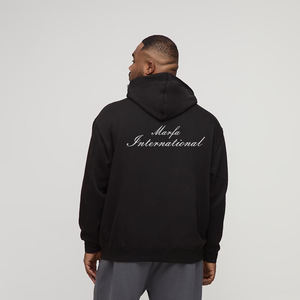 Vente en gros de sweats à capuche d'hiver personnalisés avec logo brodé, en coton molletonné noir, coupe ample pour hommes et femmes - Product Image 2