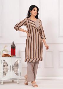 Collection à la mode indienne tissu pur coton Kurti pantalon ensemble pour filles femmes vêtements ethniques dernière exclusivité - Product Image 5