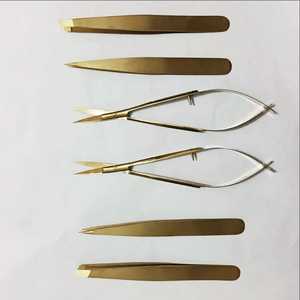 ชุดแหนบคิ้วและขนตาสีทอง4ชิ้นทำจากสเตนเลสมีปลายแหลมกรรไกรสปริง Tariq MFG Co - Product Image 4