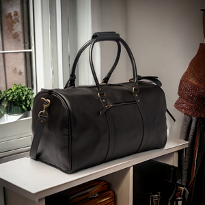 Leather Weekender Duffel Bag Black Zipper Closure Travel Luggage Durable Style - Product Image 4