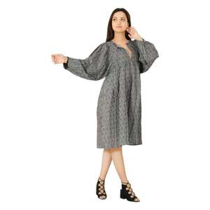 Robe courte en coton imprimé bloc boho hippie tuniques vêtements d'été robe à manches boho - Product Image 5