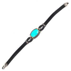 925 Sterling Silver <b>Leather</b> Charm <b>Bracelet</b> with Turquoise Stone Fashion Accessory - Product Image 2