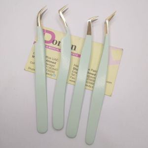 Pinzas profesionales para pestañas con volumen curvo de polvo de diamante, recubiertas de Color menta, acero inoxidable, logotipo privado, Dorlon 2017 - Product Image 1