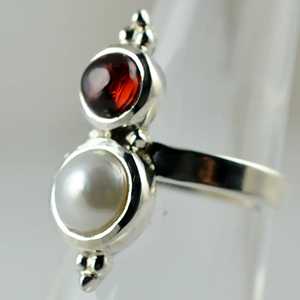 925 Sterling <b>Silver</b> Handmade Boho June Birthstone <b>Ring</b> Freshwater Pearl <b>Garnet</b> Perfect Gift for Her Birthday - Product Image 5