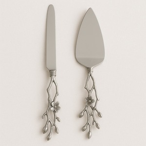 ชุดมีดและเซิร์ฟเวอร์โลหะขัดเงาแบบคลาสสิกพร้อมที่จับหยดน้ำตาอุปกรณ์ทำขนมทำจากสเตนเลสสตีลหรูหราสำหรับงานแต่งงานงานวันเกิด - Product Image 2