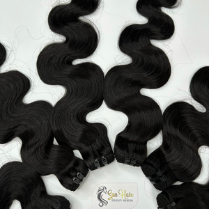 100% Extensions de cheveux humains Remy vietnamiens crus de haute qualité couleur naturelle corps ondulé 12-26 pouces pleine cuticule alignée Double trame - Product Image 4