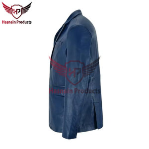 Erkek Gerçek Mavi Deri Blazer Çentikli Yaka Sığır Derisi Ceket İki Düğmeli Cepler Özel Resmi İş Günlük Lüks Dış Giyim Yeni - Product Image 4