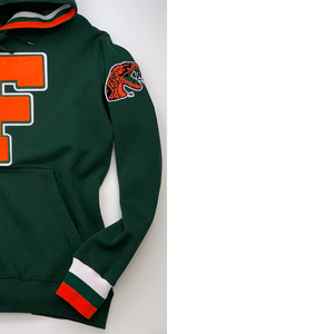 เสื้อฮู้ดเสื้อสวมหัวสีเขียวสำหรับผู้หญิงเสื้อสวมโลโก้มหาวิทยาลัยแบบกำหนดเองสีส้ม - Product Image 3