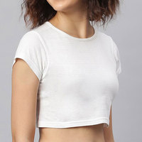 Conjunto de Ropa de Verano para Mujer, Top Corto de Moda, Cuello Redondo, Manga Corta, 100% Algodón, Liso, Transpirable