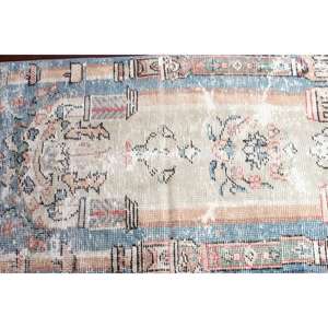 Alfombra de 2.3x4.6 pies, Alfombra Turca Vintage, Alfombra Oriental de Lana Azul y Blanca - Product Image 4