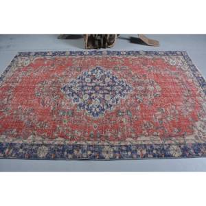 Alfombra turca Vintage de 5,4x8,6 pies, diseño de retazos rojo y azul, alfombra de lana de área grande para pasillo, dormitorio, forma Rectangular de látex - Product Image 3
