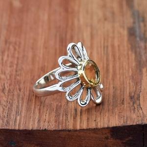925 Sterling Silver Citrine Fleur Anneau pour Femmes Élégant Boho Ovale Pierre Incrustation À La Mode Déclaration Anneau Cadeau pour Elle - Product Image 3