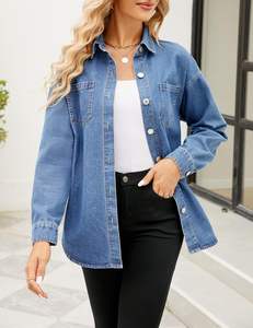 Veste en jean pour femme Veste en jean oversize à manches longues Chemise Veste en jean Veste en jean Impression personnalisée logo Style à la mode - Product Image 4