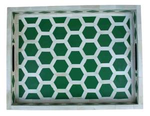 Plateau incrusté d'os vert Assiette de service design élégant Organisateur de maison pratique Pièce maîtresse Plateau élégant à usage quotidien de l'Inde - Product Image 1