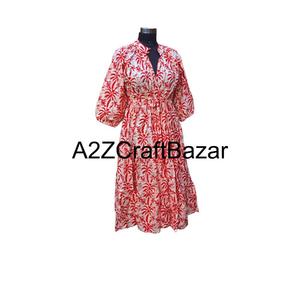 Robe midi florale Himanshi pour femmes, 100% coton pur, fabrication artisanale, impression numérique, tissu respirant, confortable, décontractée, naturelle - Product Image 5