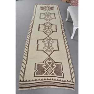 0.3x10.8 ft Herki Turkish Rug, <b>Brown</b> Oriental Vintage Rug <b>Wool</b> - Product Image 1