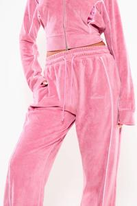 ชุดวอร์มผ้ากำมะหยี่สีชมพูและสีขาว แต่งขอบตัดกัน ปักลาย ซิปยาว - Product Image 6