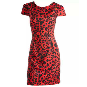 Robe rose à imprimé léopard et dos en V pour femme Betsey Johnson, taille unique (XS), style Empire, pour le bureau, drapée avec accents de diamants, idéale pour la journée - Product Image 3