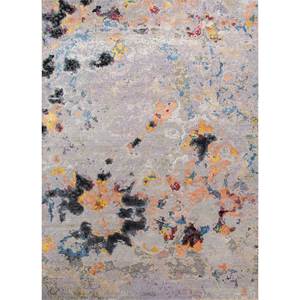 Tapis en laine et soie de bambou noué à la main gris et noir Entropy 9x12 rectangulaire à motif abstrait pour la maison, le salon, modèle Srb(7111) - Product Image 1