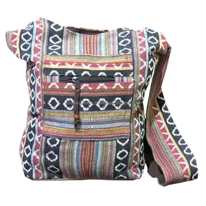 Baumwolle Boho Hippie Tassel Jhola-Tasche Boho ethnische Vintage-Schulter-Tote Bote Bote Baumwolle Hippie Crossbody-Tasche aus Indien