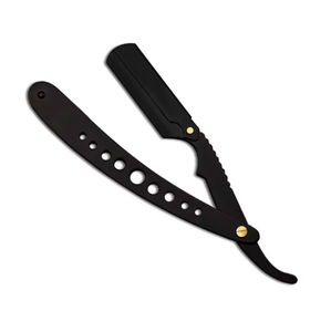 ANAAIF, maquinilla de afeitar alemana de acero inoxidable con borde recto de alta calidad, recubierta de Color negro para depilación corporal, incluye cuero - Product Image 1