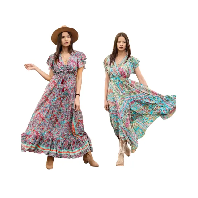 Lage Prijzen Boho Maxi Zomer Modieuze Uno Maxi Jurk Vrouw Bohemian Kleding Moda Chic Europese Zijden Maxi Jurk