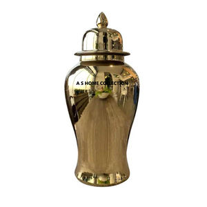 Florero de tarro de jengibre electrochapado dorado esmaltado para decoración del hogar con tapa para restaurantes de Hotel de boda - Product Image 2