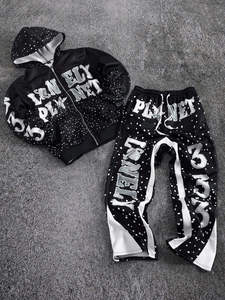 Conjunto Deportivo de Felpa Francesa de Algodón de Primera Calidad con Pedrería y Bordado Desgastado, 500 GSM, Fabricante OEM - Product Image 2