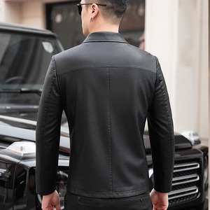 Chaqueta de cuero genuino de grano superior para hombre, chaqueta de cuero de oveja Natural gruesa fina de terciopelo grueso para Otoño e Invierno - Product Image 3