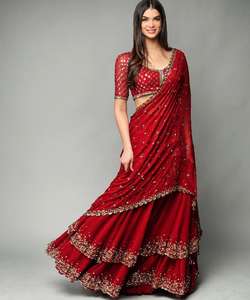 CRÉATEUR DE MARIAGE GEORGETTE TRAVAIL LOURD LEHENGAS AVEC DUPATTA - Product Image 2